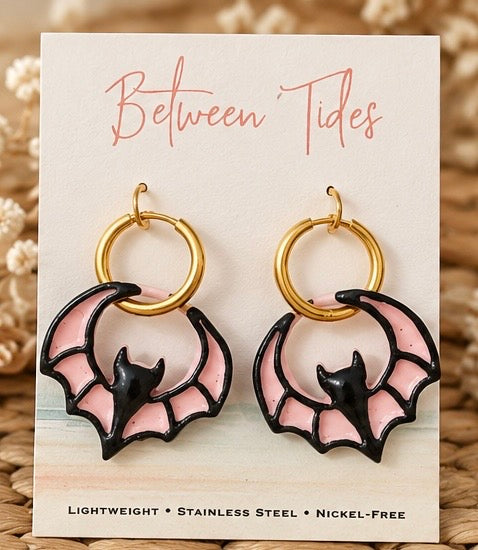 Pink and Black Bat Hoops