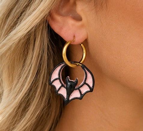 Pink and Black Bat Hoops