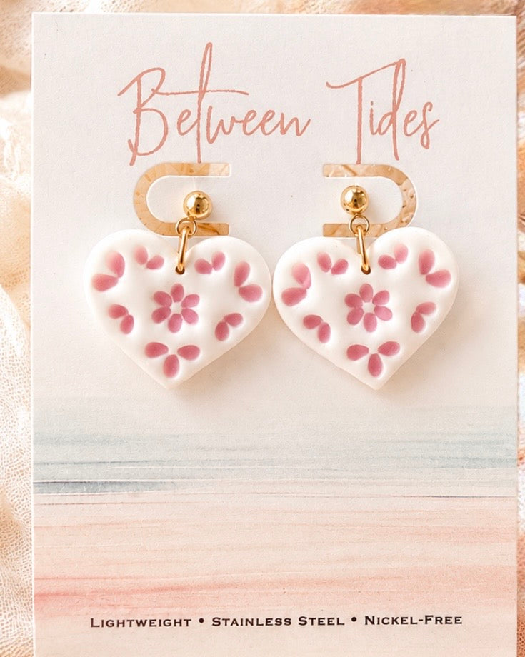 Floral Tile Heart Earrings