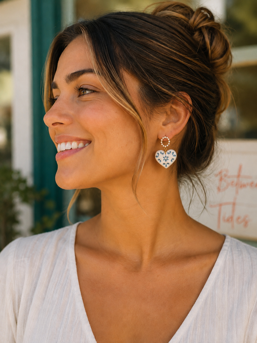 Floral Tile Heart Earrings