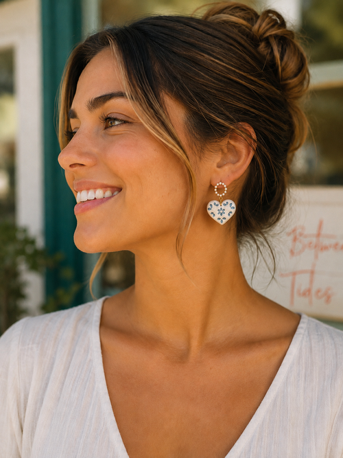 Floral Tile Heart Earrings