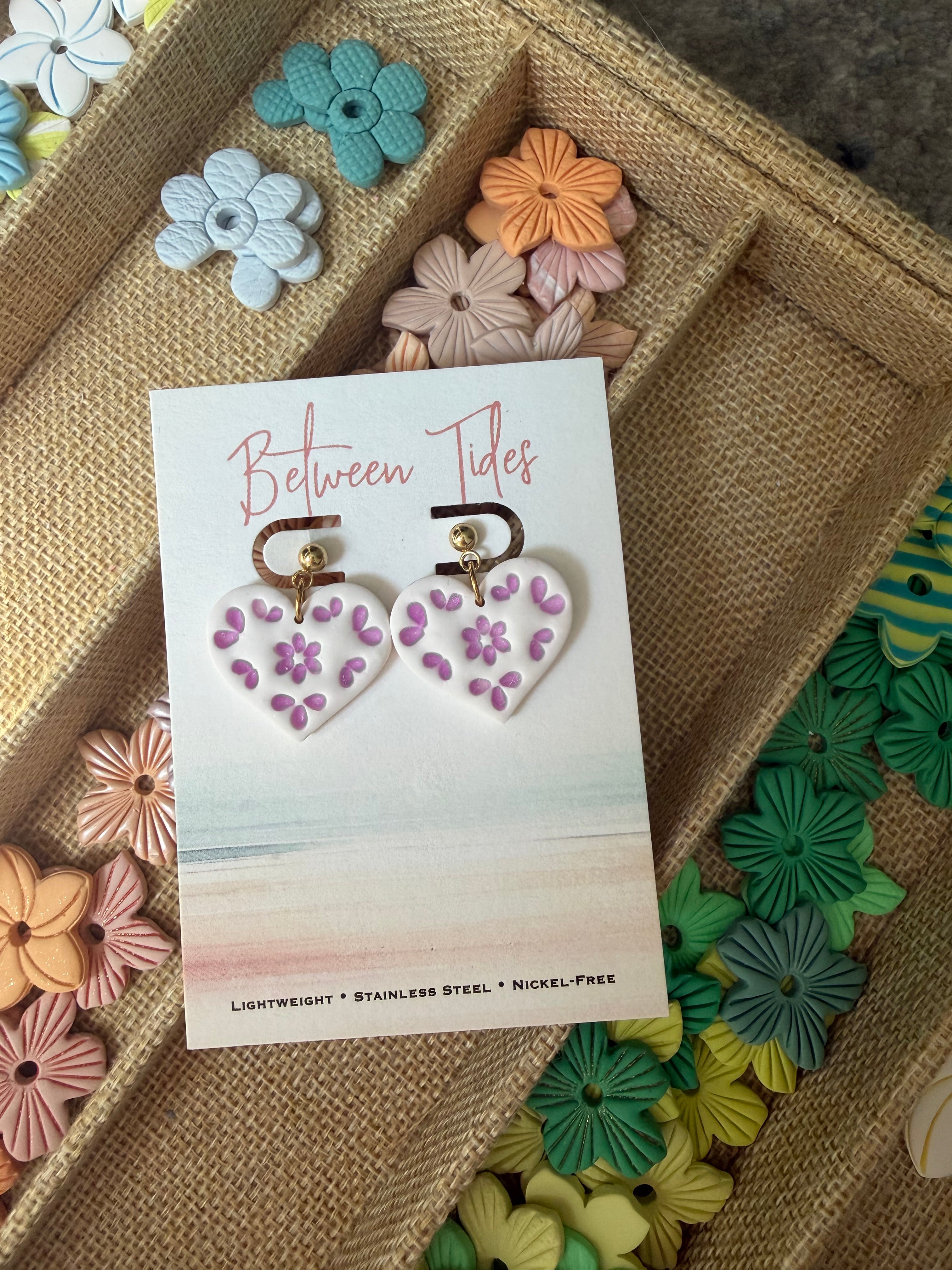 Floral Tile Heart Earrings